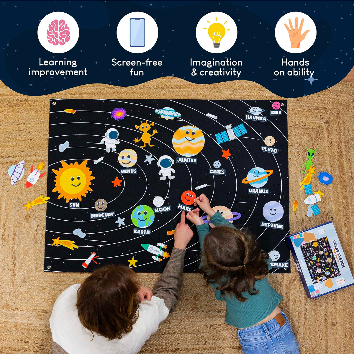 BONNYCO Solar System for Kids with 61 Felt Planet Figures, Montessori Toys