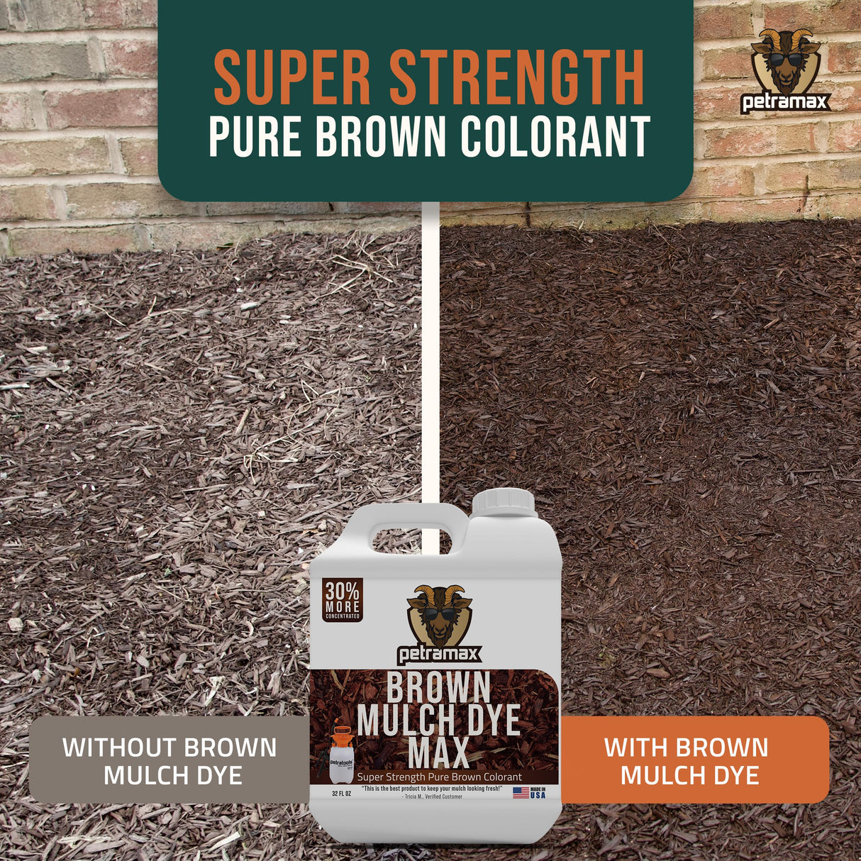 PetraMax Brown Mulch Dye Max, Refresh Fading Landscape (3600 sq ft, 64 oz)