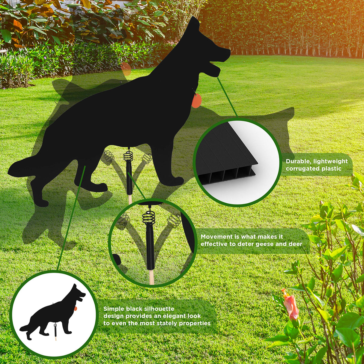 Watch Dog Goose Patrol Lone Dog Decoy – Corrugated Plastic Predator Deterrent for Geese, Deer, Seagulls, Rabbits | Humane Outdoor Pest Repellent | Visual Scare Device | Made in USA