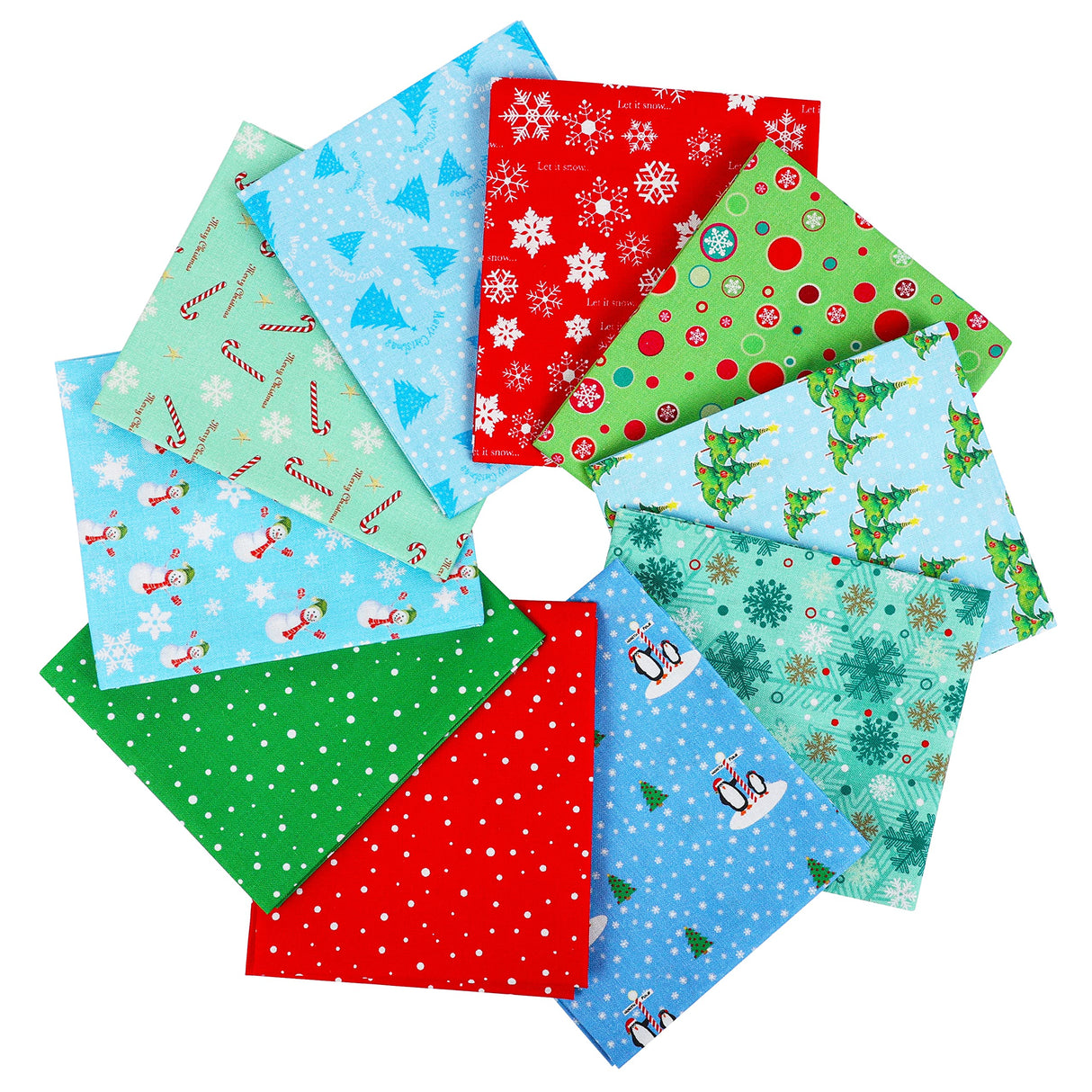 Craftido -25 Options- 100% Cotton Quilting Fabric Bundles 10pcs Fat Quarters 18”x21”-Medium Weight 5.2 oz- Soft Cotton for Quilting, Sewing Project, Patchwork, DIY Crafts - Christmas