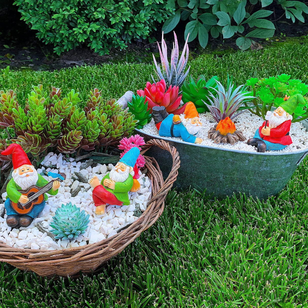Mood Lab Garden Gnome Figurines - Camping Gnomes Set (5 pcs) - 2.6" H Miniature Decorative Statues & Accessories - Outdoor & Indoor Garden Decor