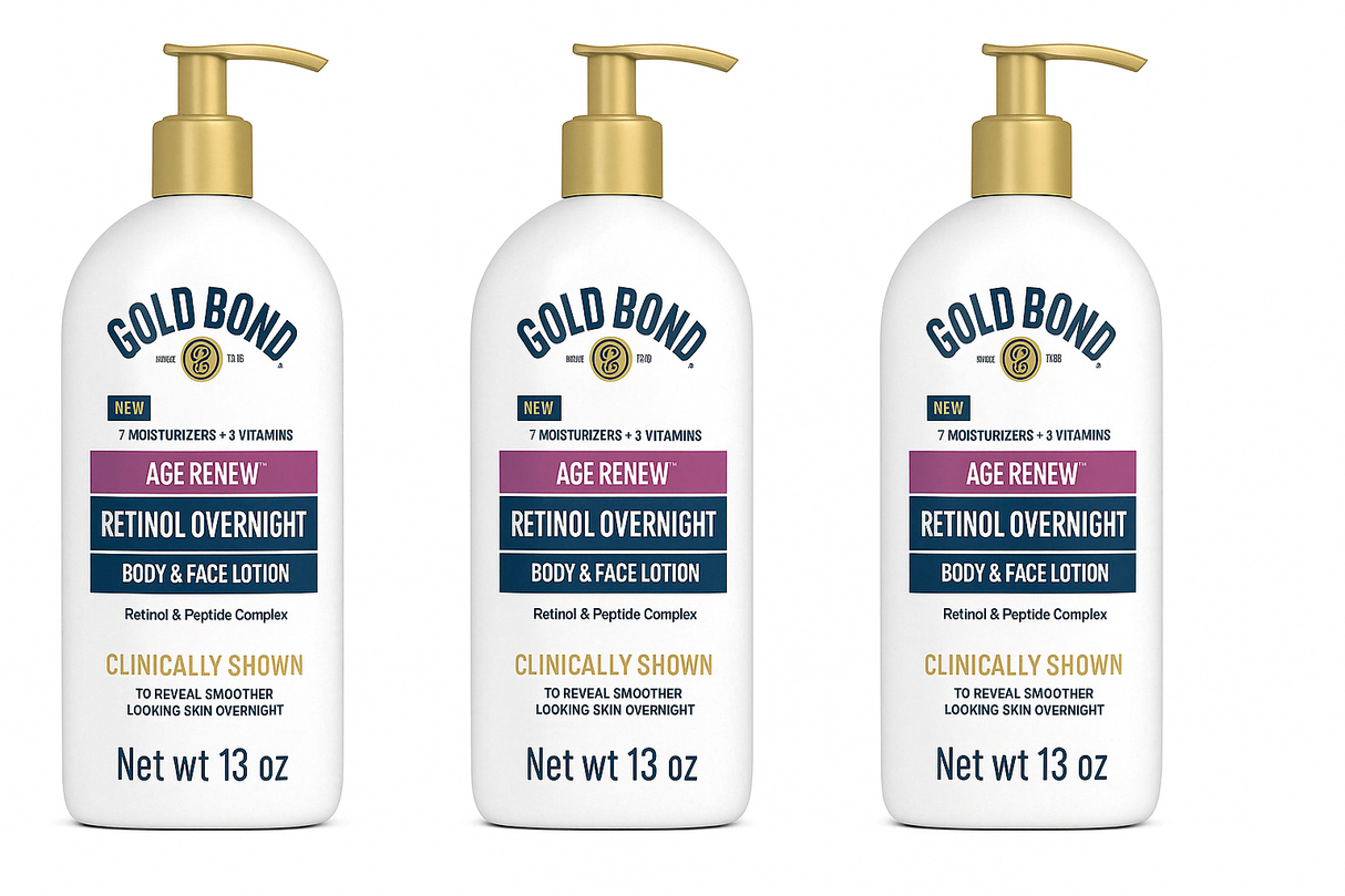 3 Pack Gold Bond Age Renew Retinol Overnight Body & Face Lotion, With Retinol & Peptide Complex, 13 oz.