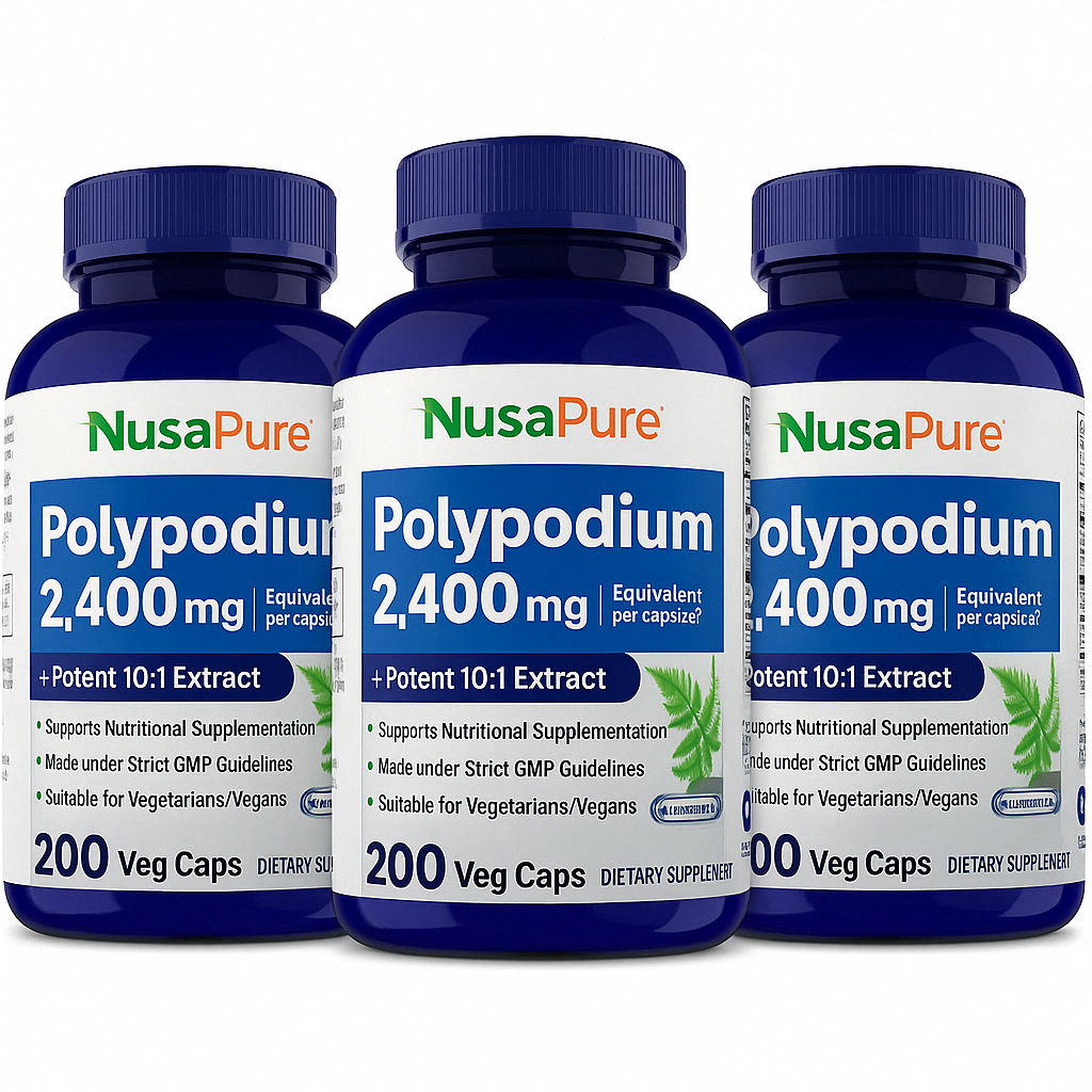 3 Pack NusaPure Polypodium Leucotomos Extract 2400mg 200 Veggie Capsules (Vegetarian, Non-GMO, Vegan)