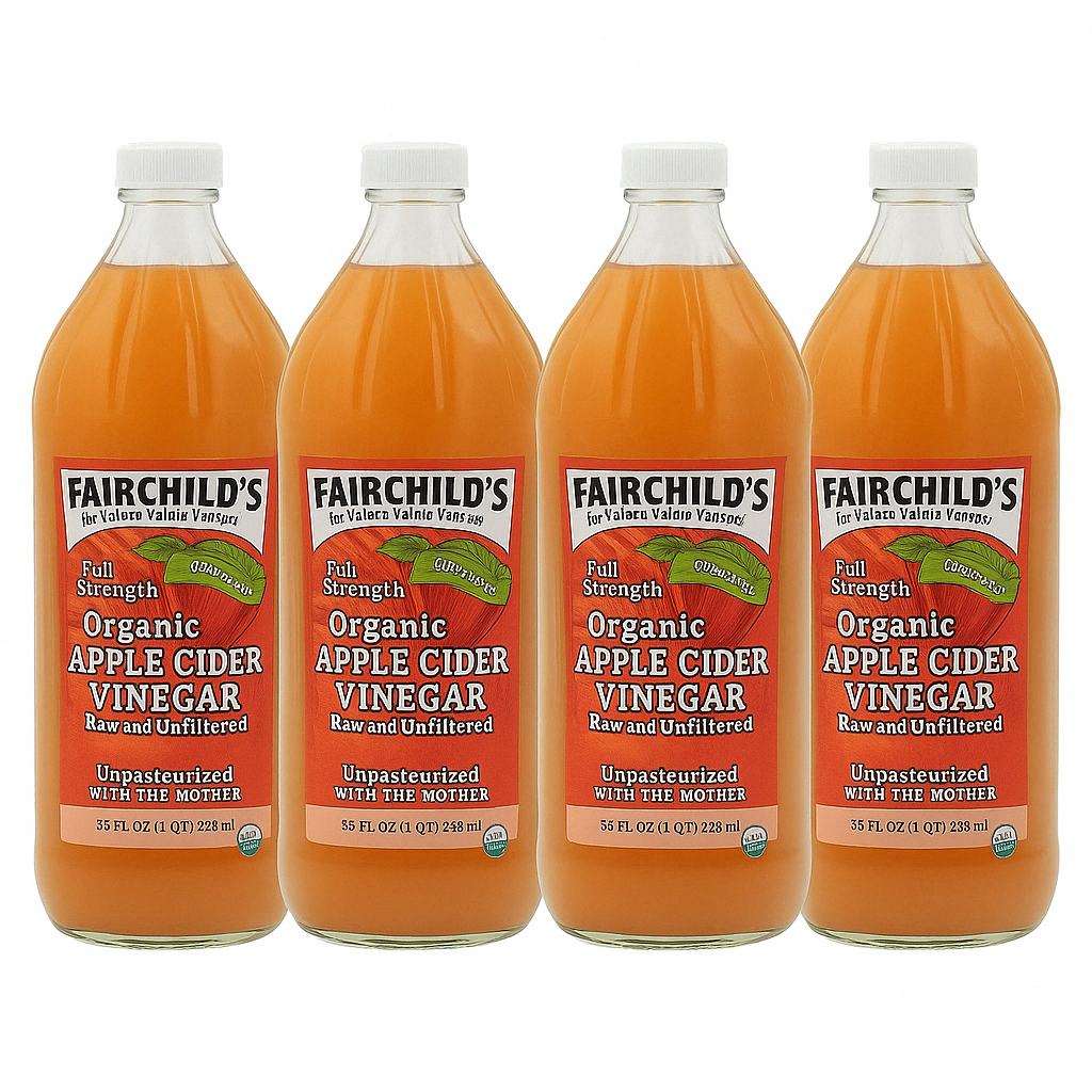 Fairchild's Organic Raw & Unfiltered Apple Cider Vinegar, 32 FZ - Four Pack
