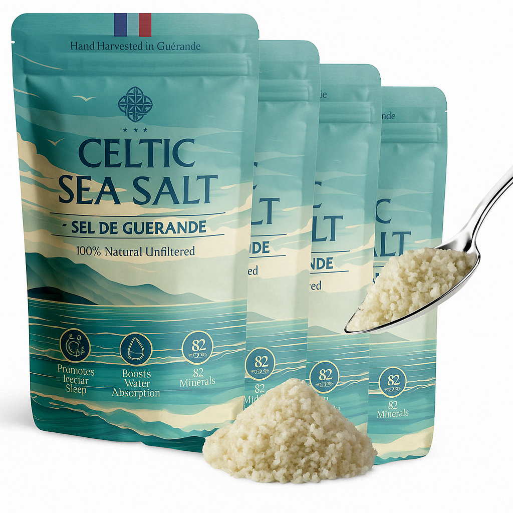 4 Pack Celtic Sea Salt 500g | 100% Organic Unfiltered | 82+ Natural Minerals | Hand Harvested in Guerande, France | Coarse Grey | 500g