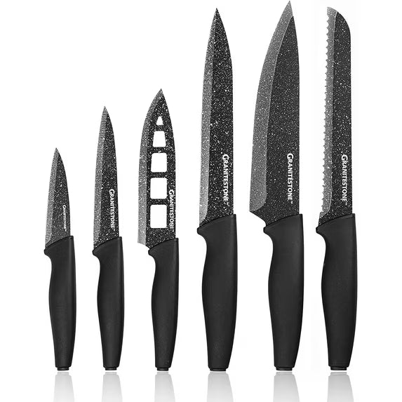 Granitestone Nutriblade Knife Set, High Grade Professional Chef Kitchen Knives Set, Toughened Stainless Steel with Nonstick Mineral Coating, Rubberized Ergonomic Grip, Dishwasher Safe