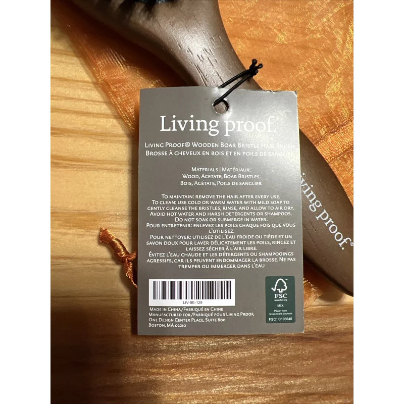 Living Proof Smooth Wooden Boar Bristle Hair Brush Standard Size Blue/Brown New