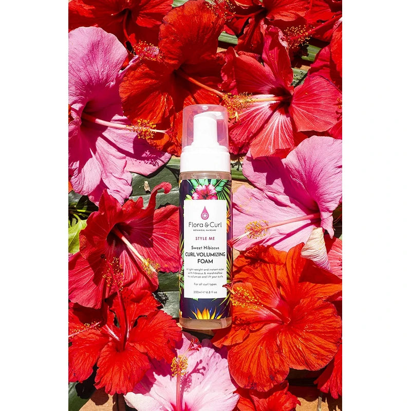 Flora & Curl Sweet Hibiscus Curl Volumizing Foam Curl Foam Firmer for Superior Fullness, Volume and Bounce, Plant-Based with Hibiscus, Cruelty Free, 200 ml