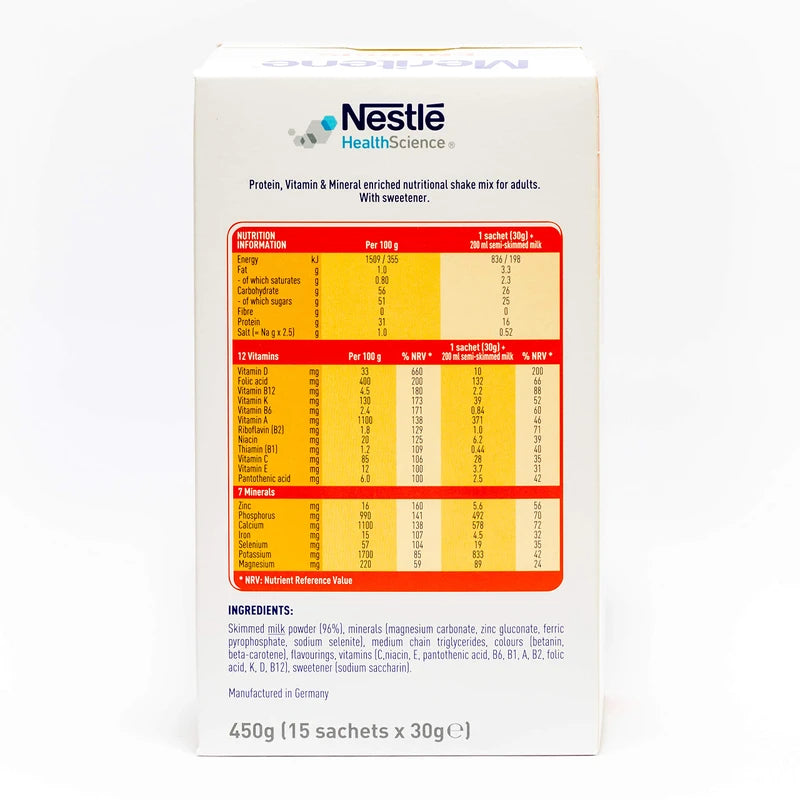 Meritene Energis Strawberry Shake | 30g Shake Powder Sachets, Pack of 15 | Nutritional Shake Mix with Proteins and Vitamins