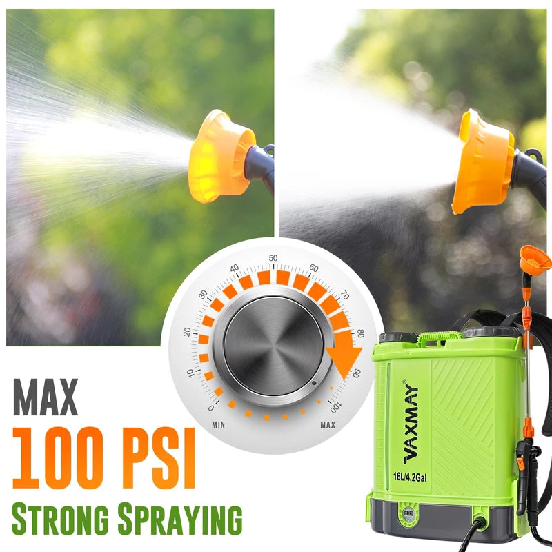 VAXMAY Battery Powered Backpack Sprayer 4 Gallon, VAXMAY 100 PSI Electric Graden Sprayer Works with Makita 18V Battery, Weed Yard Sprayer with Telescopic Wand, 5 Nozzles, 2.6 Ah Battery & Charger Included