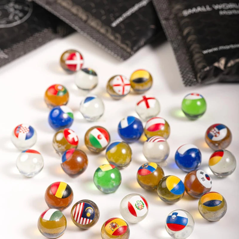 MARBLEFLAGS 3 Packs Marbles with Country Flags | 10 Random Flags Per Pack | Small World Collection