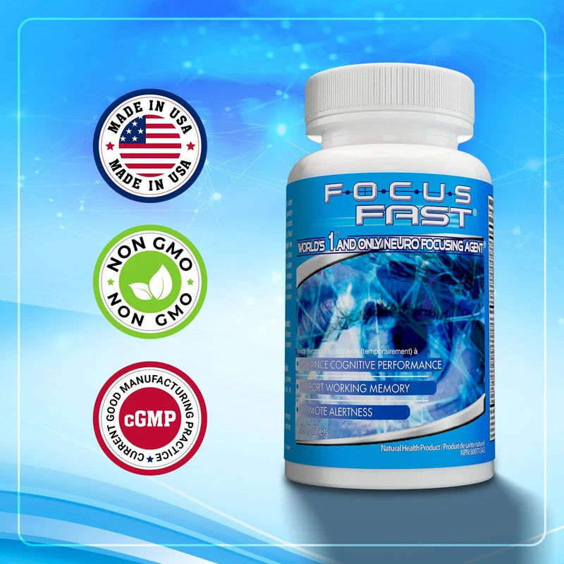 Focus Fast Clear Brain Nootropic Supplement, 40 Count, for Men & Women - Focus Pills for Concentration, Brain Booster & Memory Support – Vitamins, Choline, Ginseng, Gingko & More