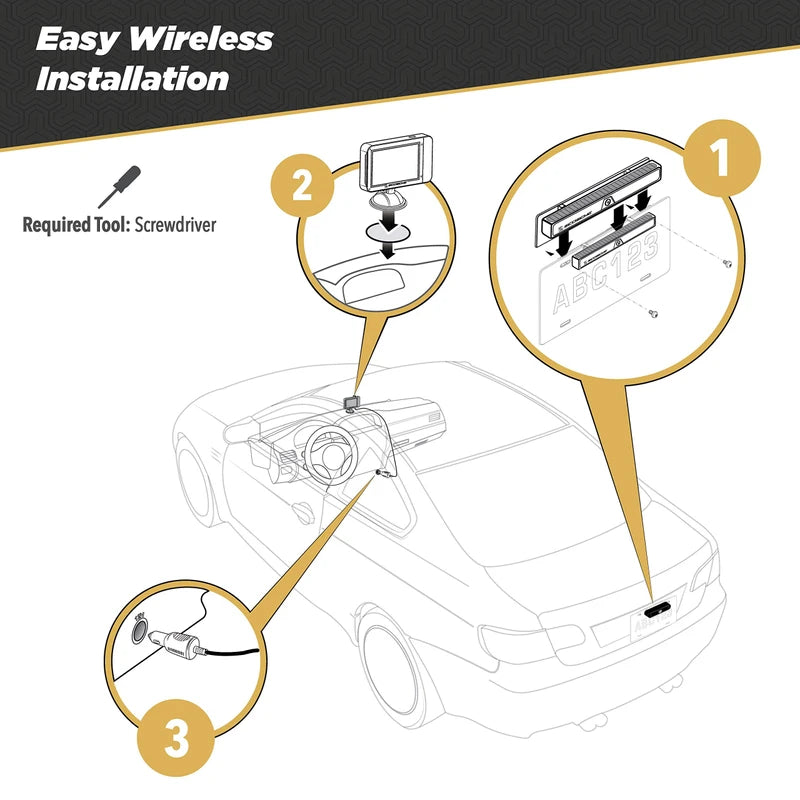 SCOSCHE WBUSSPF43 Wireless Solar Powered Backup Camera System with 4.3” Color Dash Monitor and License Plate Frame for Cars, Trucks and SUV’s