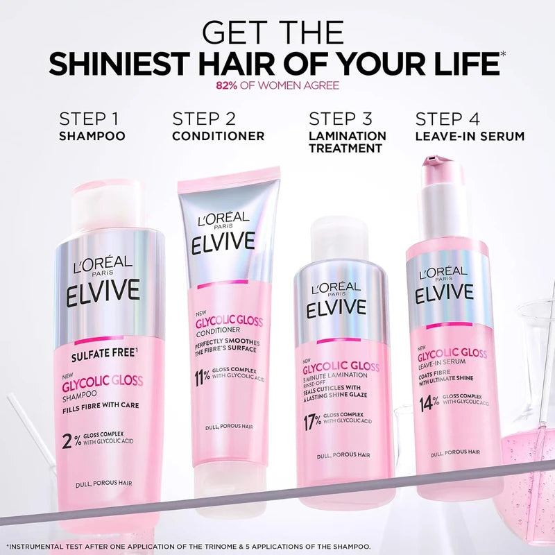 L'Oreal Paris Elvive Glycolic Gloss Lamination Rinse-Off Treatment, With Gloss Complex and Glycolic Acid, Fills and Seals Hair Fibres, For Long-lasting Smooth & Shiny Hair, Ideal for Dull Hair, 200ml