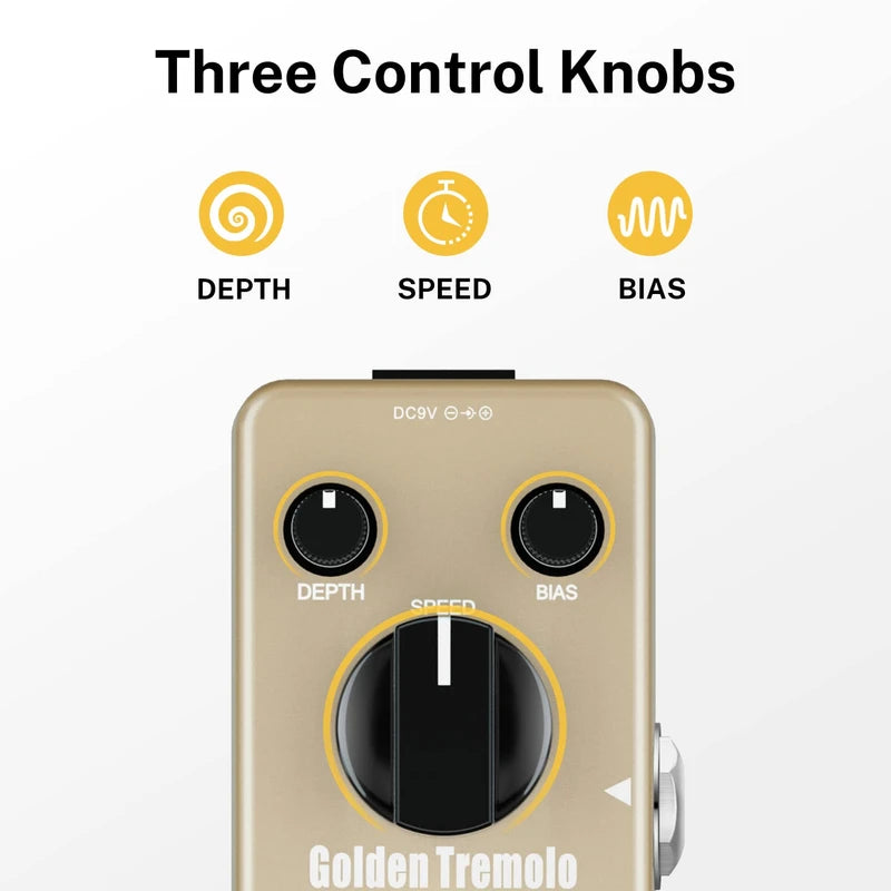 Donner Tremolo Pedal, Golden Tremolo Guitar Pedal Analog Tremolo Effect Pedal for Electric Guitar and Bass True Bypass