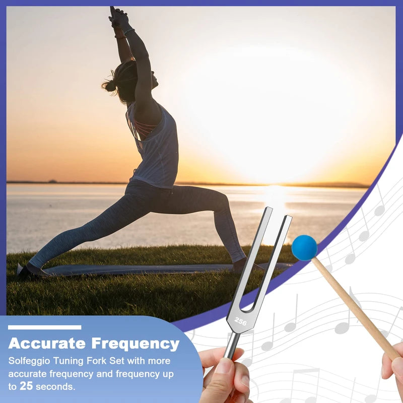 TENFLY Tuning Fork Set of 8 (256 Hz,288 Hz,320 Hz,341.3 Hz,384 Hz,426.6 Hz,480 Hz,512 Hz), Tuning Forks Perfect for Healing, Chakra, Sound Therapy, Keep Body, Mind and Spirit in Perfect Harmony
