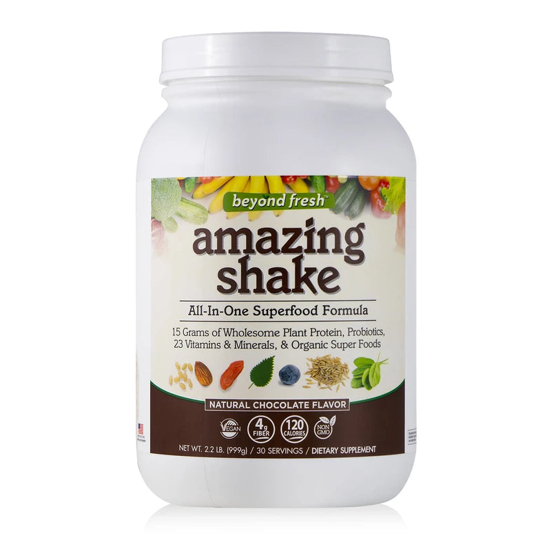 Beyond Fresh Amazing Shake, Superfood Formula, Plant Protein Based, Low Net Carbs, Wholefood Protein, Meal Replacement, Natural Chocolate Flavor, 999 Grams, White