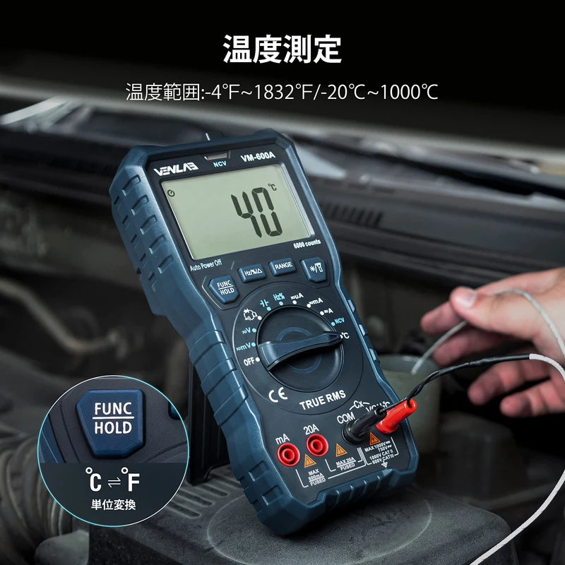 VENLAB Tester, 6000 Count, Digital Multimeter, AC/DC Voltage, AC/DC Current, Resistance, Diode, Conduction, Capacitance, Frequency, Temperature, NCV Measurement, Japanese Instruction Manual Included