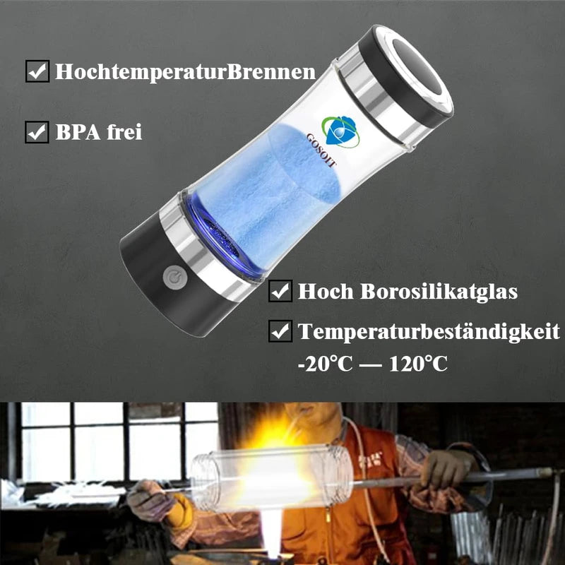 GOSOIT Glass Hydrogen Water Bottle Maker Machine Rechargeable and Portable Hydrogen Water Generator Ionizer with SPE and PEM Technology