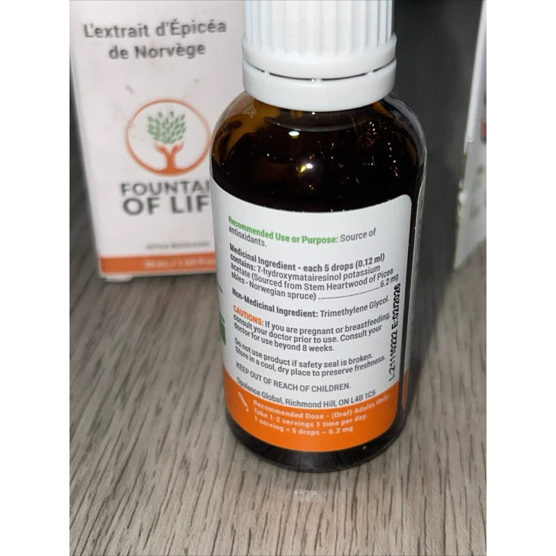 Fountain Of Life Antioxidant Spruce Extract 1 Fl Oz Sealed Damaged Box