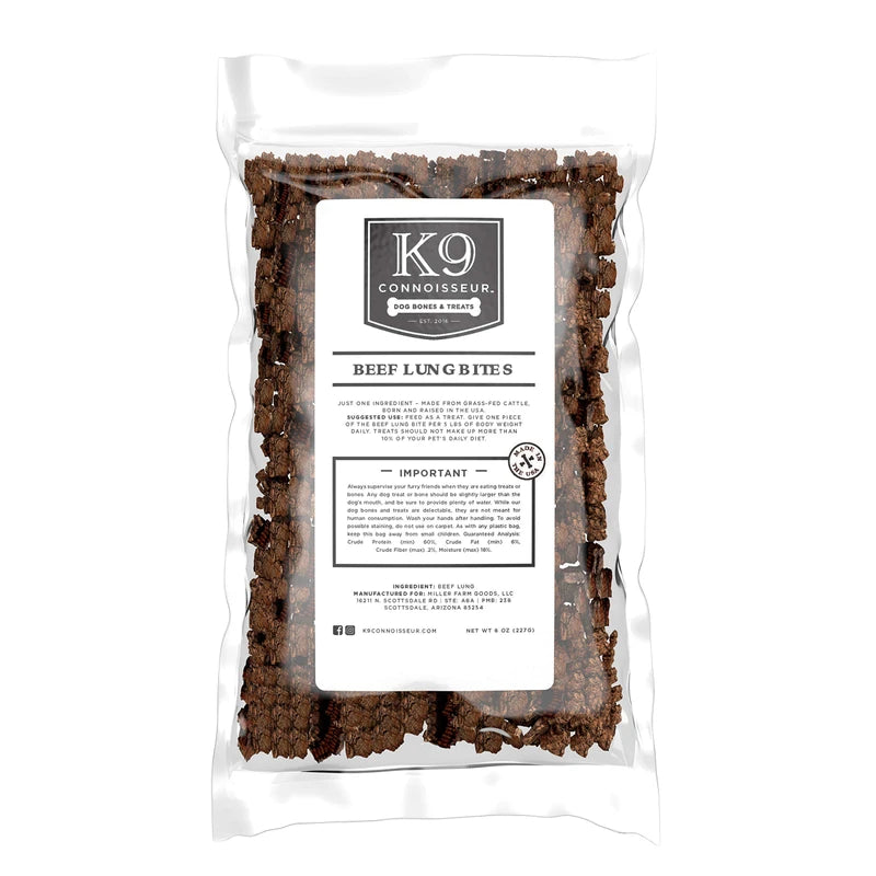 K9 Connoisseur Low to Odor Free Slow Roasted Beef Lung Bites for Dogs Made in USA Grain & Rawhide Free Natural Dog Treats for Large Dogs Aggressive Chewers Also The Best for Medium & Small Breed Dogs