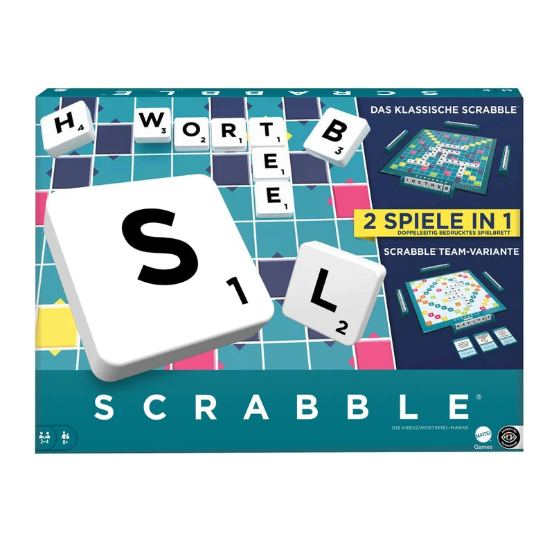 MATTEL GAMES Scrabble Two in One Double-Sided Board Game for Fast, Casual and Cooperative Game, Includes 50 Target Cards for Scrabble Together, Easy Scoring, HWD45