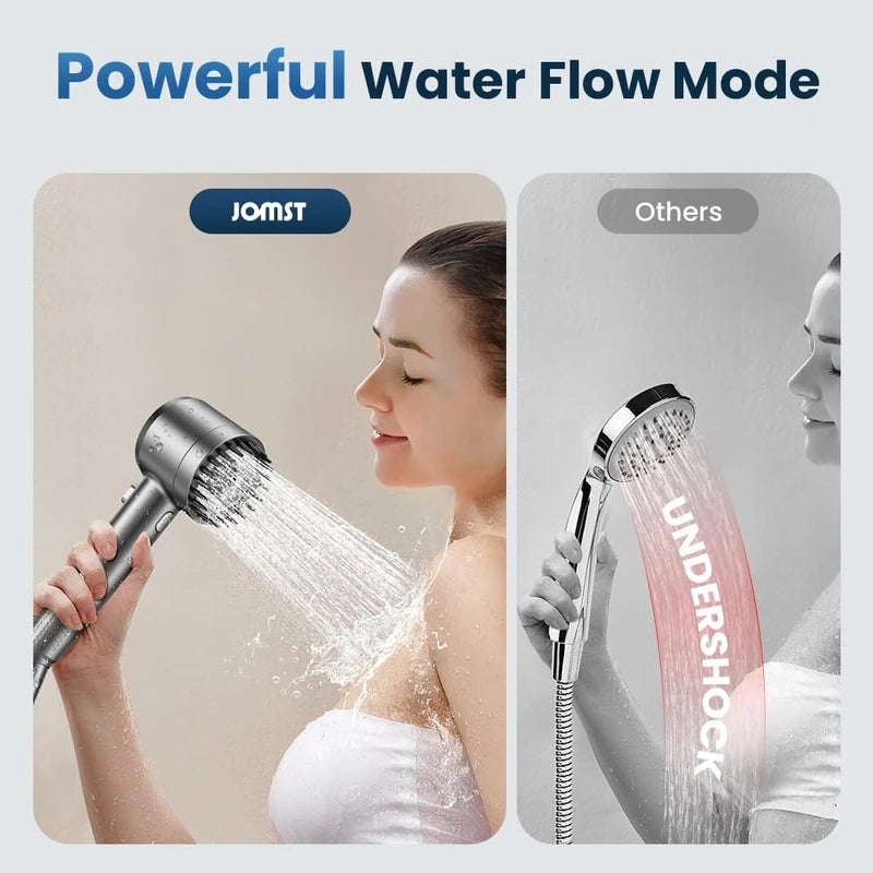 JOMST Filtered Shower Head with Handheld,High Pressure Shower Head 4 Spray Modes,Shower Head with ON/OFF Switch for Pets,Built-in Power Wash to Clean Tub,Shower Heads Combo with Stainless Steel Hose
