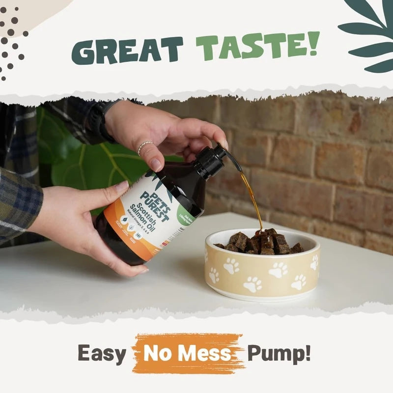 Pets Purest Scottish Salmon Oil – Omega 3, 6 & 9 Supplement for Dogs, Cats, & Pets – Supports Coat, Skin, Joints, and Brain Health