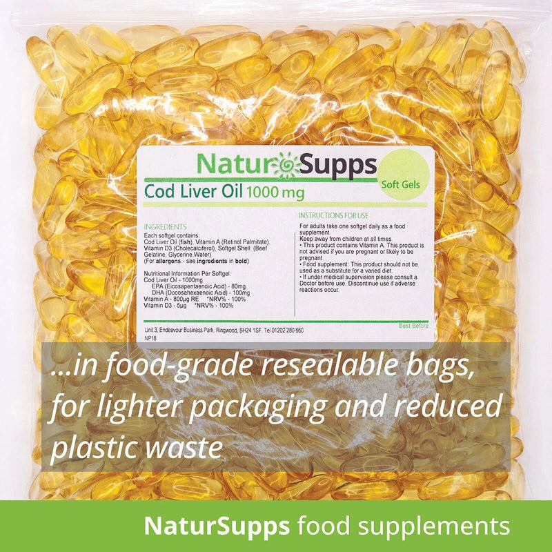 NaturSupps Cod Liver Oil Capsules 1000mg, 365 Capsules, High Strength, Omega 3, NaturSupps