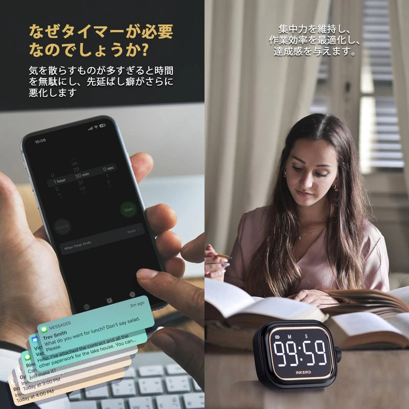 INKBIRD Digital Timer, Countup/Countdown Timer, Backlit One Button Operation, USB Rechargeable, Portable Timer for Jogging, Yoga, Meeting, Study, Reading, Cooking, IDT-02