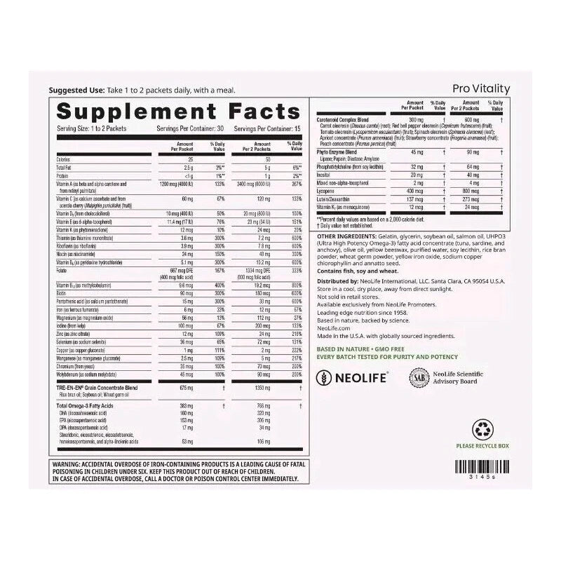 NeoLife Pro Vitality for Cellular Energy & Health - 30 Packets - New! Exp 7/2026