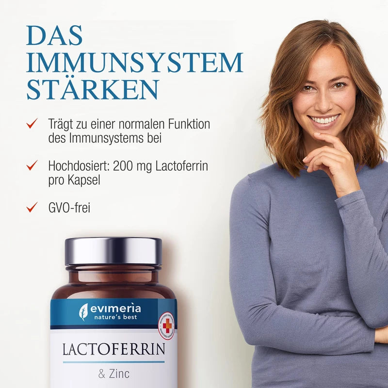 EVIMERIA Pure Lactoferrin 200 mg and Zinc | Helps Strengthen the Immune System | Supplement to Immune Defence | Lactoferrin Supplements | Stimulates Immune Defense | Twin Pack