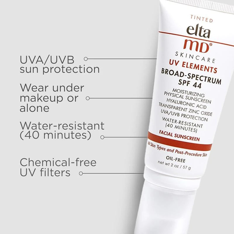 EltaMD UV Elements Tinted Moisturizer with Broad-Spectrum SPF 44, Mineral Face Sunscreen, Water-Resistant, Oil-Free, Face Moisturizer 2.0 oz Airless Pump - Specification: SPF 44