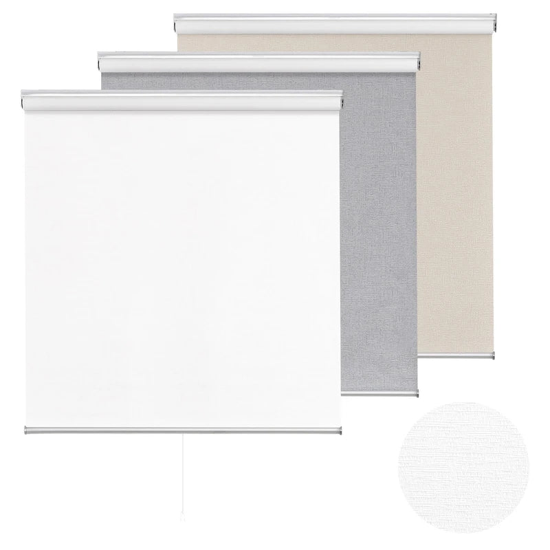 ChrisDowa Blackout Roller Shade Cordless Blinds for Indoor Windows Total Black Out Pull Down 34 Inch Blinds with Jacquard Fabric Thermal Insulated UV Protection for Home, Office (White, 34"W x 72"H)