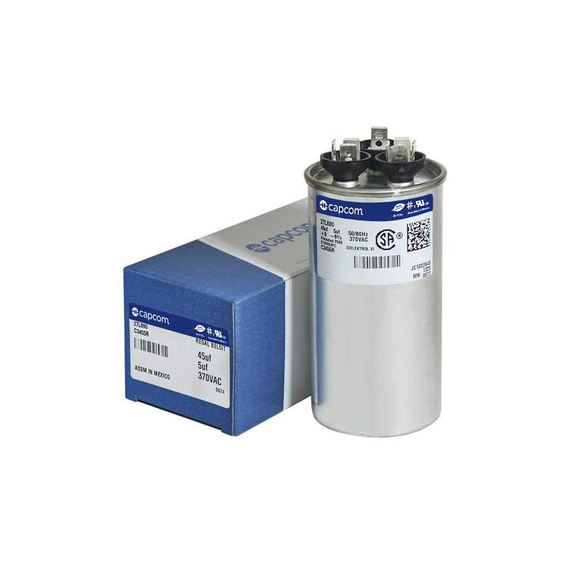 GE/Genteq 97F9895 Z97F995 97F9895BZ3 27L880 45 + 5 uf MFD 370 Volt VAC CAPCOM Replacement Round Dual Run Capacitor