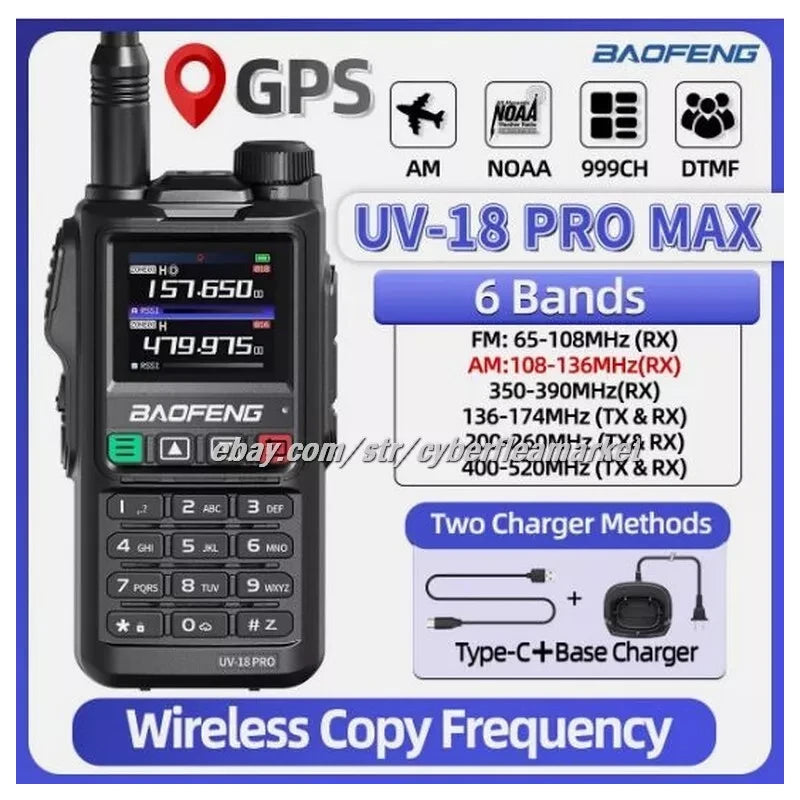 BaoFeng UV18 Pro Max GPS Air Band Walkie Talkie NOAA Type-C Long Range Ham Radio