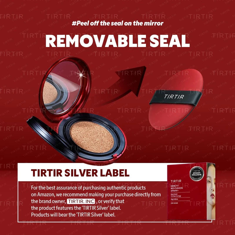 TIRTIR Mask Fit Red Cushion Foundation | Full coverage, Weightless, Skin fit, Satin Glow Finish, Korean Makeup, beauty, Tattoo cover up, Buildable (#23N Sand, 0.63 Fl Oz)
