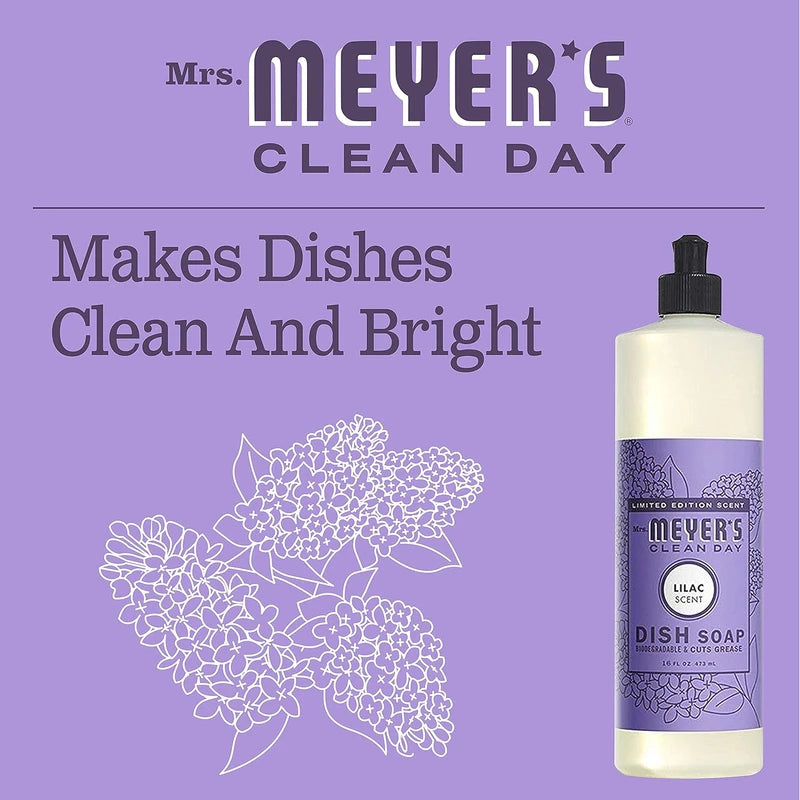 MRS. MEYER'S CLEAN DAY Liquid Dish Soap, Biodegradable Formula, Lilac - Pack of 6