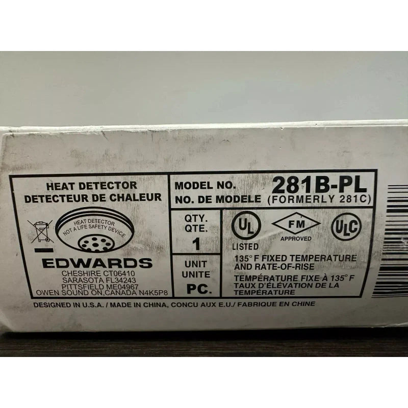 Edwards NEW EDWARDS EST 281B-PL HEAT DETECTOR FIXED TEMP & RATE OF RISE FIRE ALARM