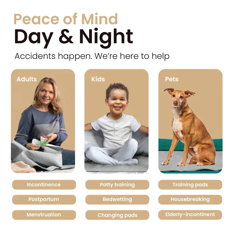 IMPROVIA® Washable Underpads, Heavy Absorbency Reusable Incontinence Pads for Kids, Adults, Elderly, and Pets - Waterproof Protection for Bed, Sofa, Furniture, Floor Gray & White (4 Pack - 18x24)