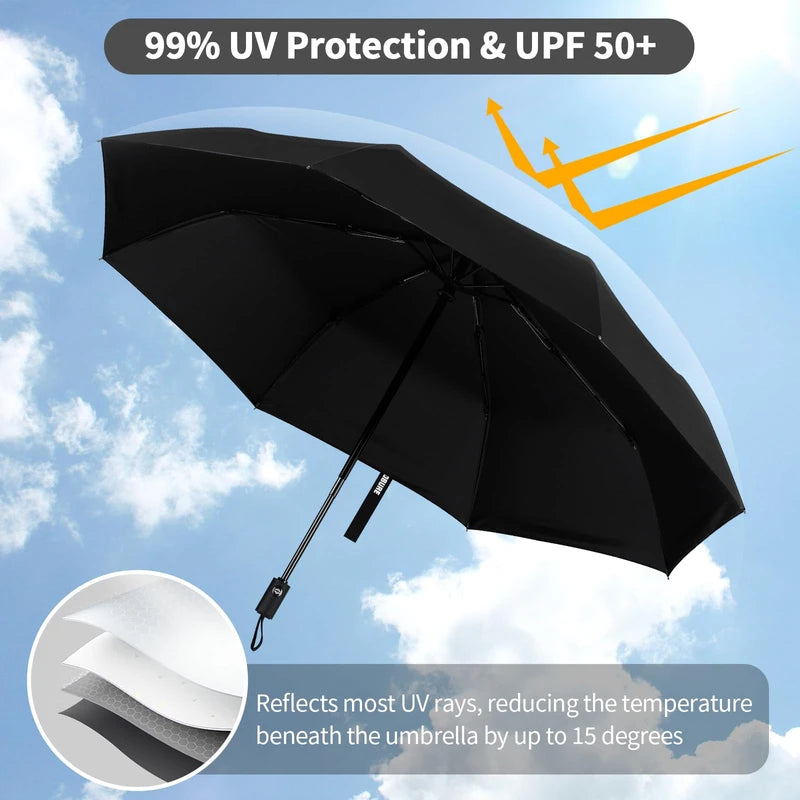 Yoobure Windproof Travel Umbrella, Automatic Umbrellas for Rain, Portable & Compact Umbrella for Backpack, Sun Umbrella for Walking, Folding Small Umbrella for Car, Lightweight Strong UV Protection