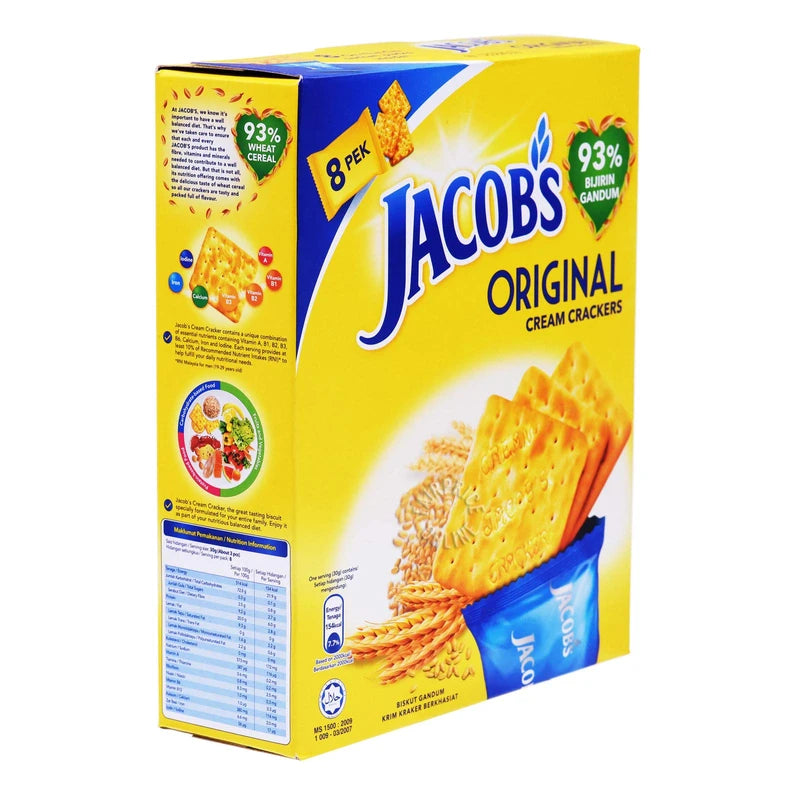 Mondelez Malaysia Jacob's Original Cream Crackers Wheat Cereal Multipack Breakfast Snacks Halal Food Biscuit Biskut 240g x 2 Packs (16 sachets)