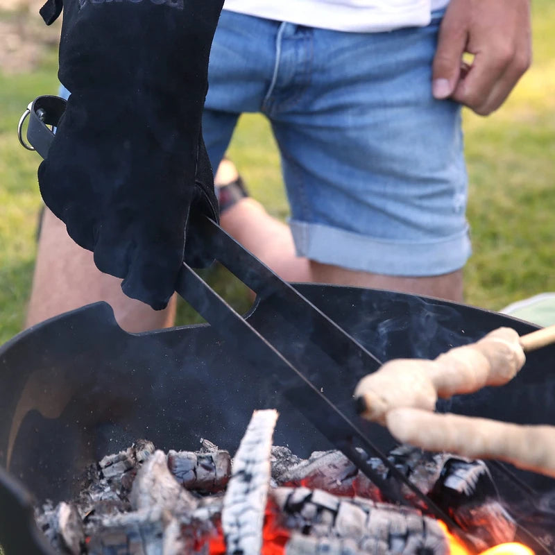 Morsø Kaminhandschuh, Links – hitzebeständiger Ofenhandschuh aus dickem Leder, Grillhandschuh für In- und Outdoor, im cleanen Design, Schwarz
