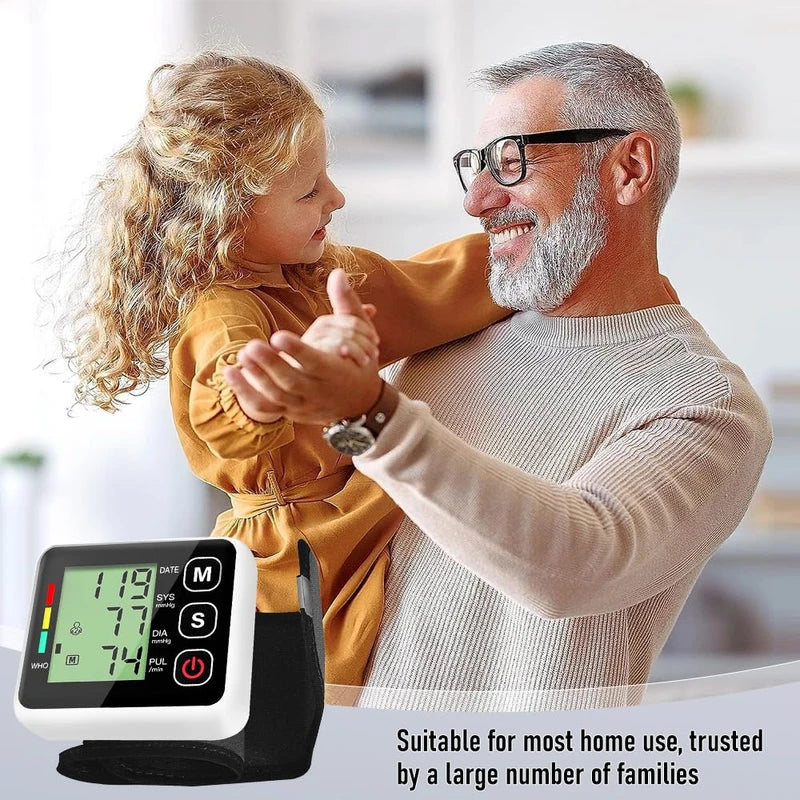 Blood Pressure Monitor, Wrist Blood Pressure Monitor, Heart Rate Hypertension Monitor, with Memory Function, Precise Blood Pressure and Pulse Measurement, Portable and Easy to Use