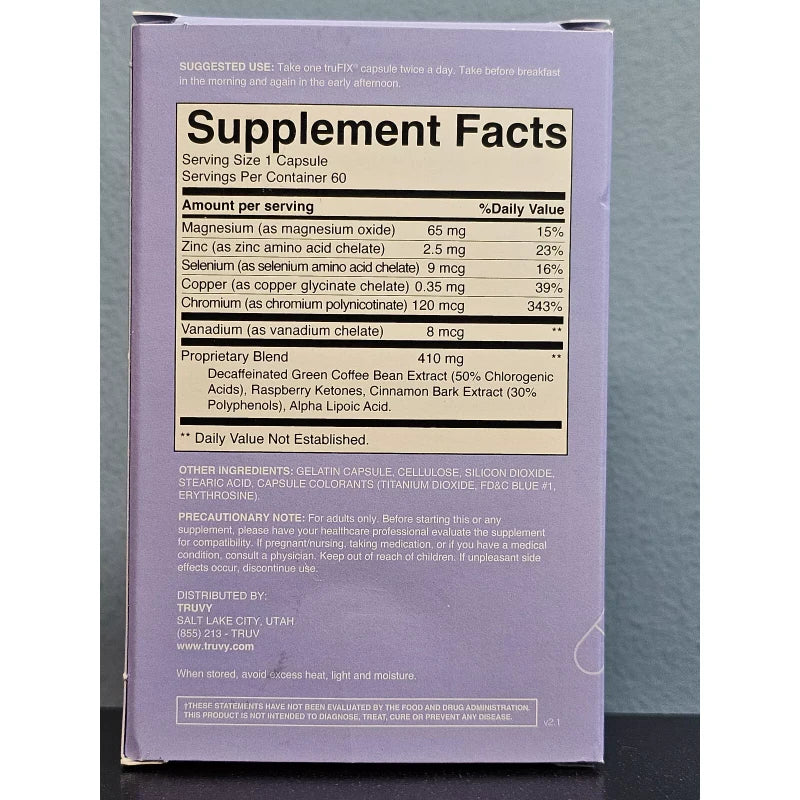 Truvy truFIX 60 Capsules - New In Box! Tru Fix! Metabolism Support!