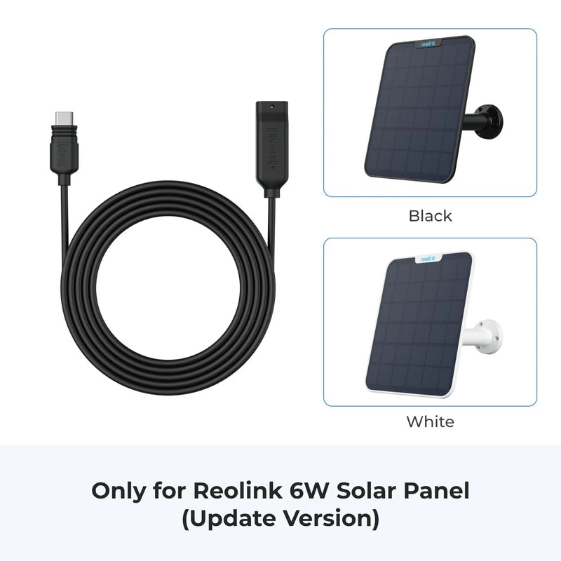 REOLINK Solar Panel Extension Cable Black, 4.5 Meters, Type-C Port, Only 6W Solar Panel