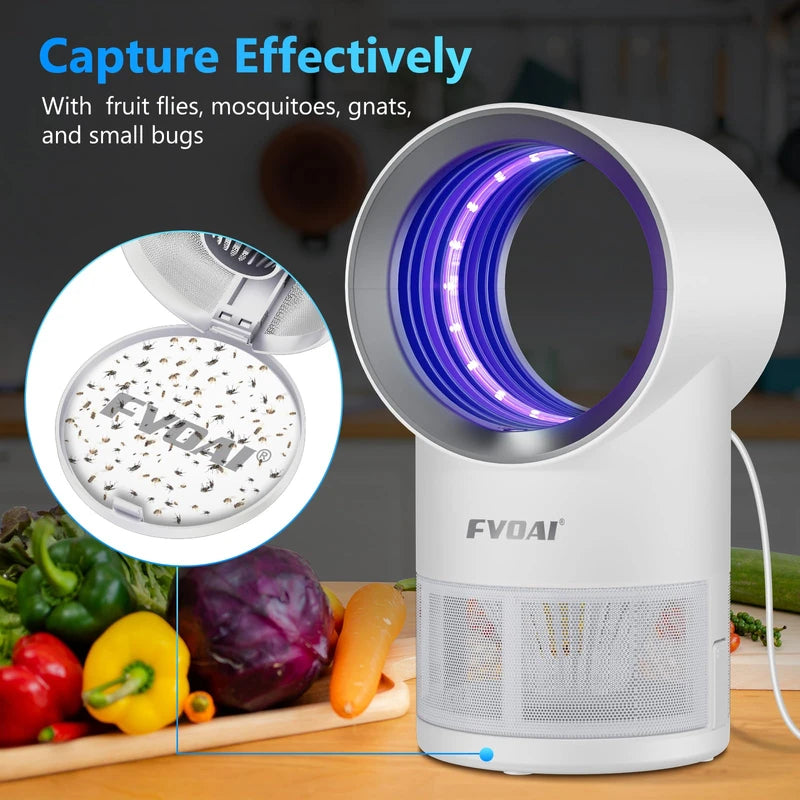 FVOAI Fruit Fly Trap for Indoors, Fly Traps Indoor for Home Indoor Insect Trap with Suction, Time Setting, Bug Light & 10 Pcs Sticky Glue Boards (White)