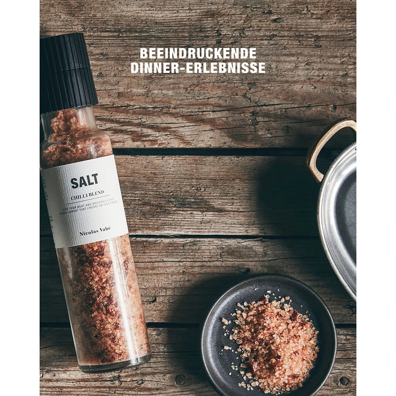 Nicolas Vahe Chilli Salt Ceramic Salt and Herb Mill French Sea Salt with Chilli in Danish Design