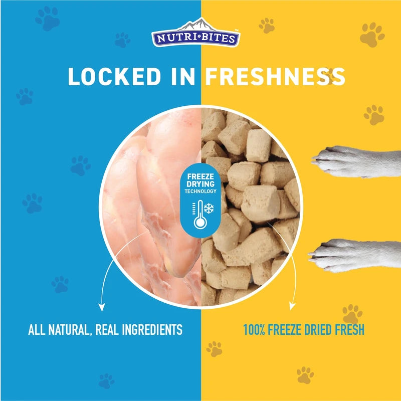 Nutri Bites Freeze Dried Chicken Dog & Cat Treats | Healthy Pet Training Treats or Food Topper | All Natural, 1 Single Animal Protein, High Protein | 4 oz