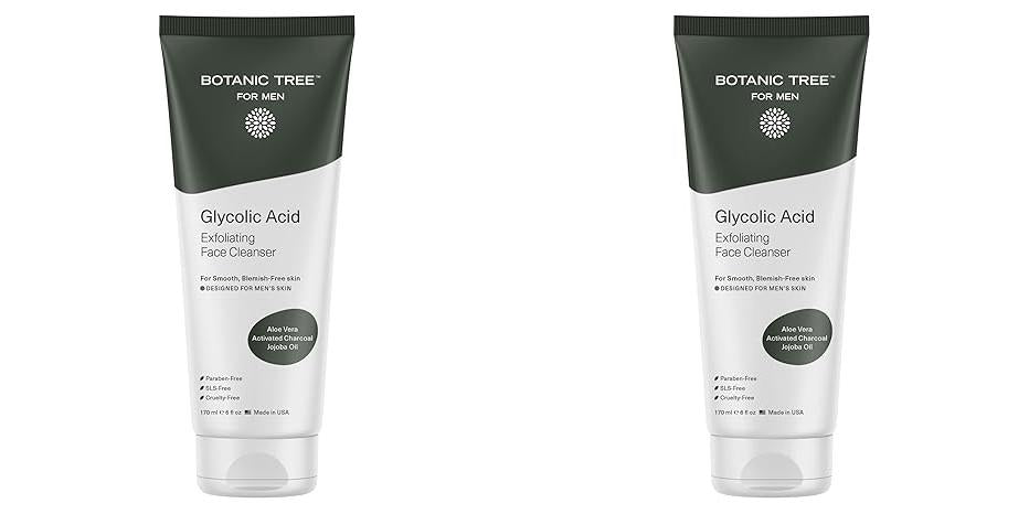 2 Pack Botanic Tree Men's Face Wash with Glycolic Acid & Activated Charcoal (6oz.) - Deep Cleaning and Energizing Facial Exfoliating Cleanser…